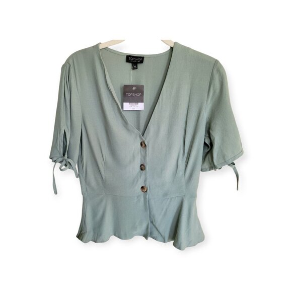 Topshop Sage Tie-Sleeve Viscose Blouse NWT Size 2 - Picture 10 of 10